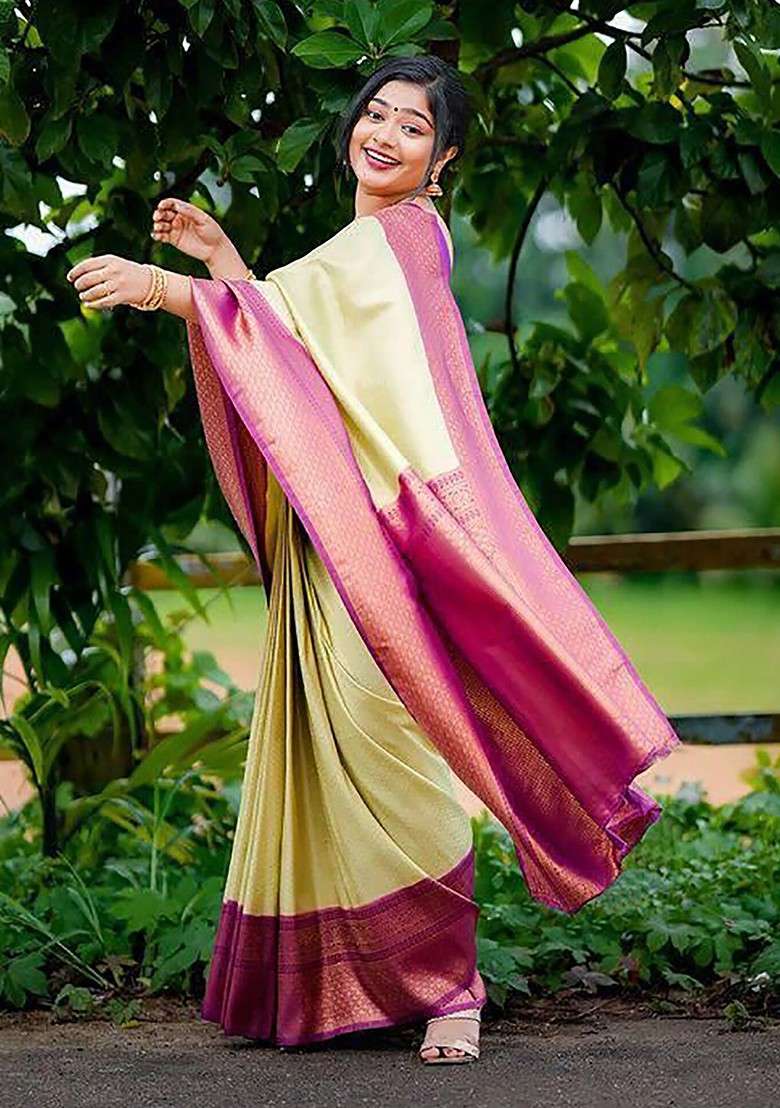 Beige Embroidered Blended Saree Set for Diwali and Festive Wear - Indya