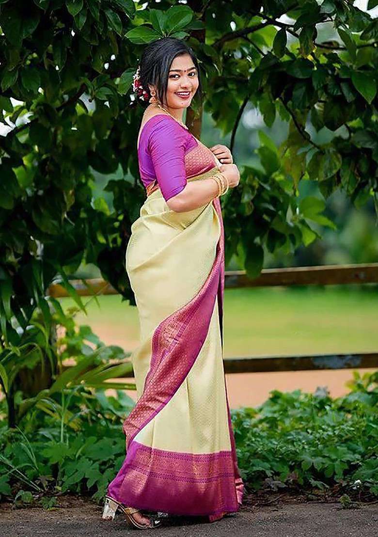 Beige Embroidered Blended Saree Set for Diwali and Festive Wear - Indya