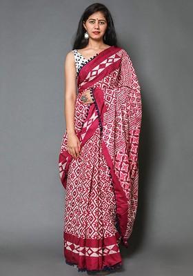 Maroon Embroidered Blended Saree Set