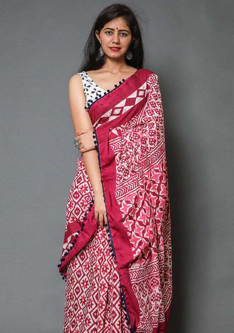 Maroon Embroidered Blended Saree Set - Indya