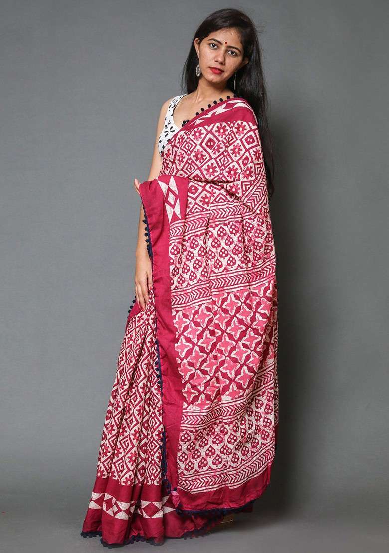 Maroon Embroidered Blended Saree Set - Indya