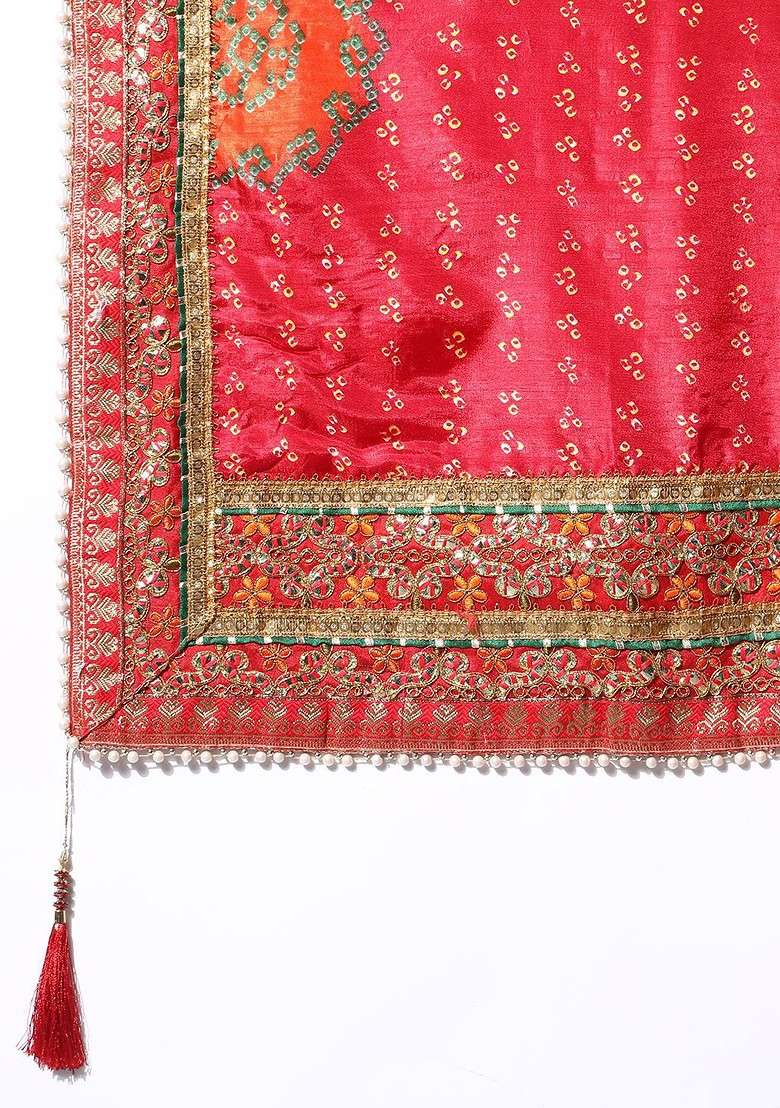 Orange Blended Saree Set with Printed for Diwali | Wedding & Festive Wear - Indya