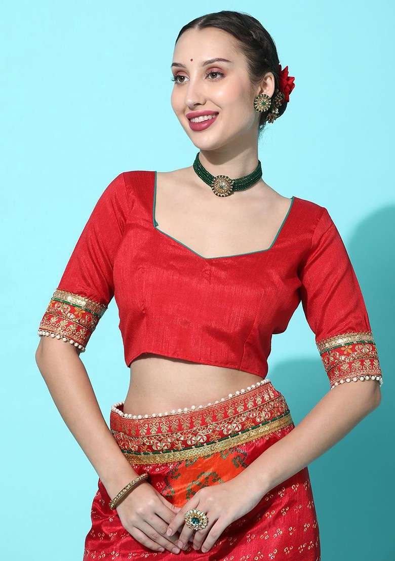 Orange Blended Saree Set with Printed for Diwali | Wedding & Festive Wear - Indya