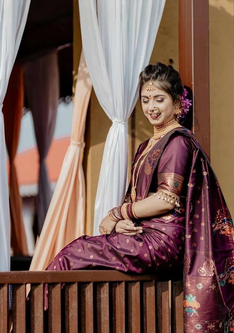 Purple Blended Saree Set with Printed for Diwali | Wedding & Festive Wear - Indya