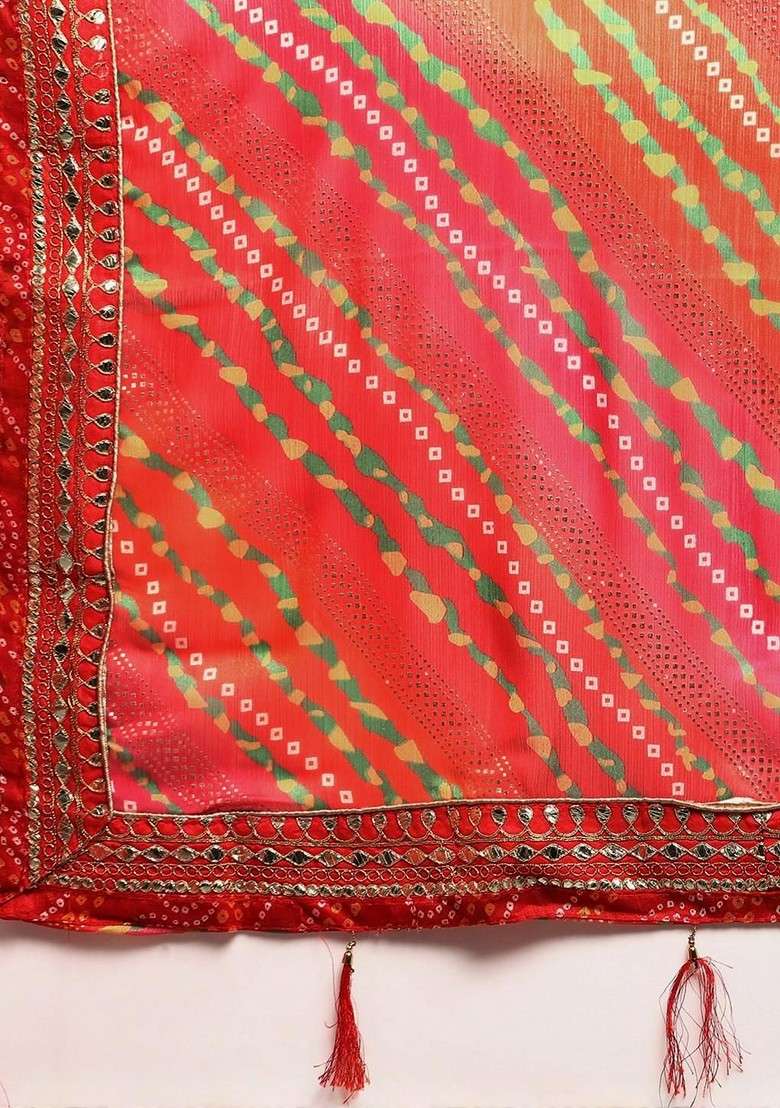 Beige Printed Blended Saree Set for Diwali and Festive Wear - Indya