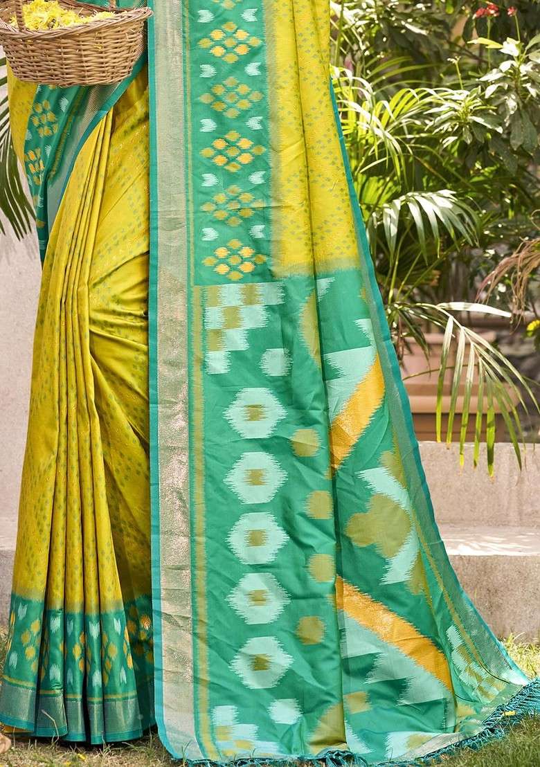 Olive Embroidered Blended Saree Set for Diwali and Festive Wear - Indya