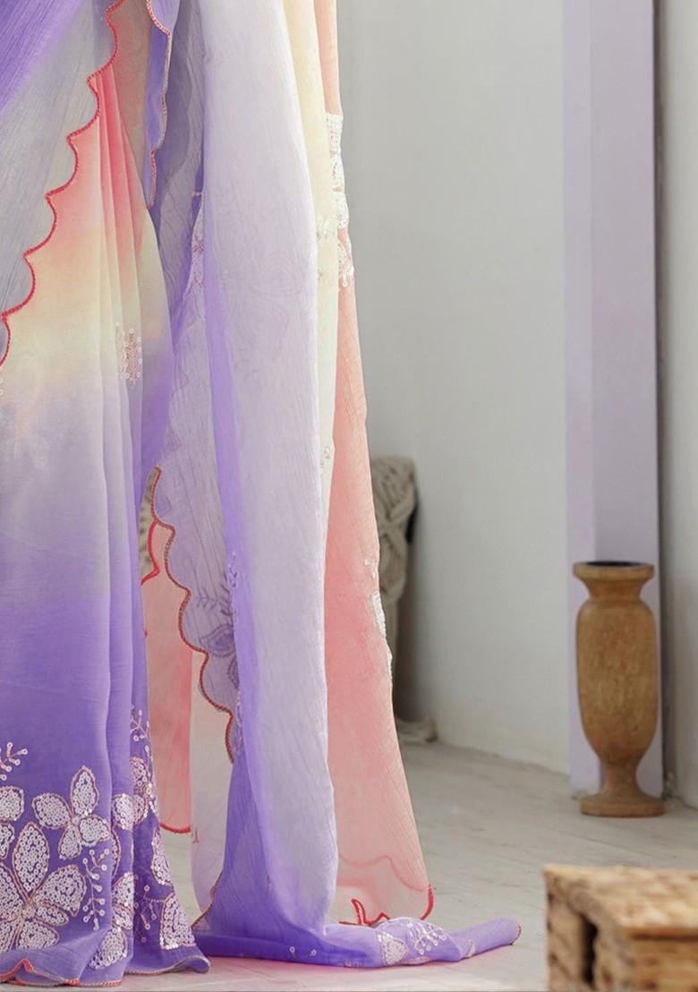 Multi Printed Blended Saree Set