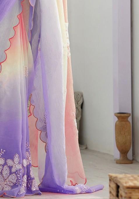 Multi Printed Blended Saree Set