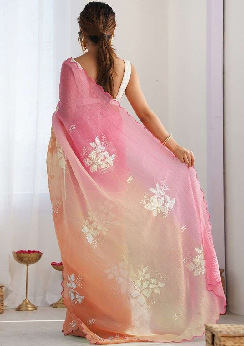 Multi Blended Saree Set with Printed for Diwali | Wedding & Festive Wear - Indya