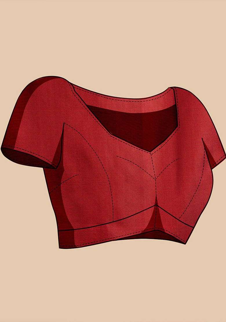 Red Blended Jacquard Saree Set for Diwali | Wedding & Festive Wear - Indya