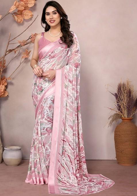 Peach Embroidered Blended Saree Set