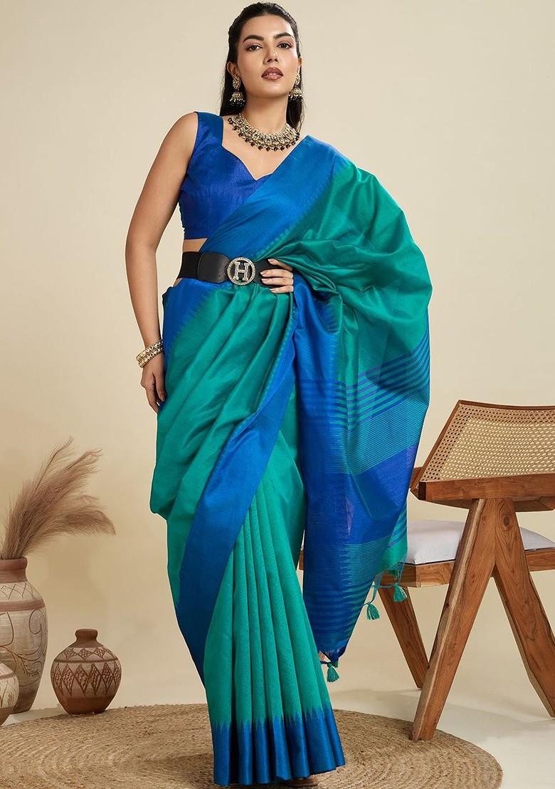 Multi Embroidered Blended Saree Set