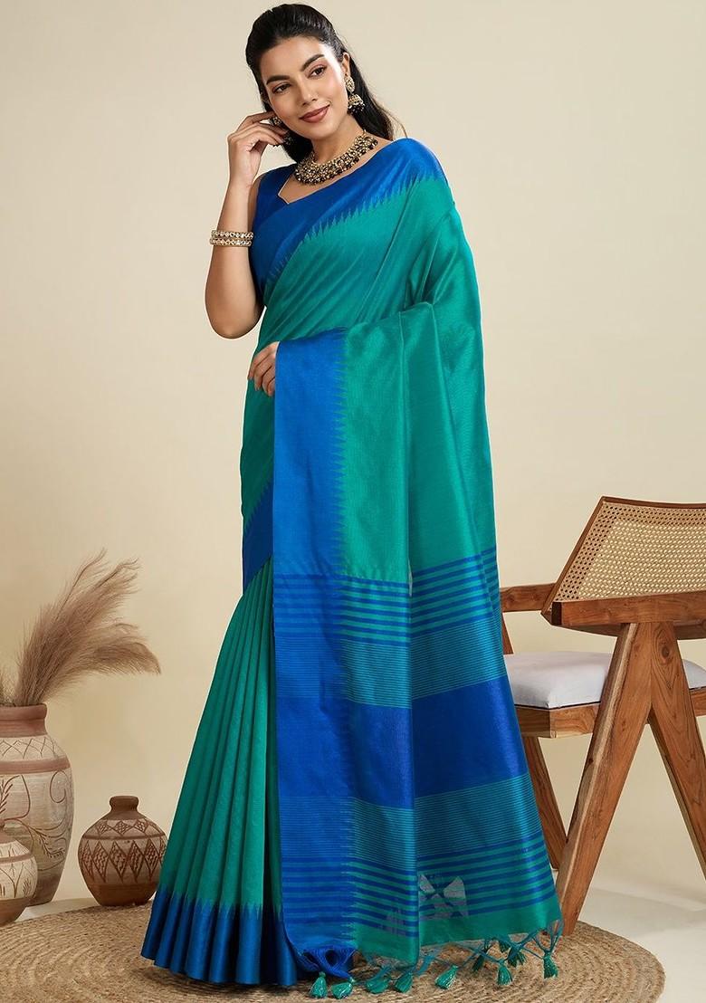 Multi Embroidered Blended Saree Set