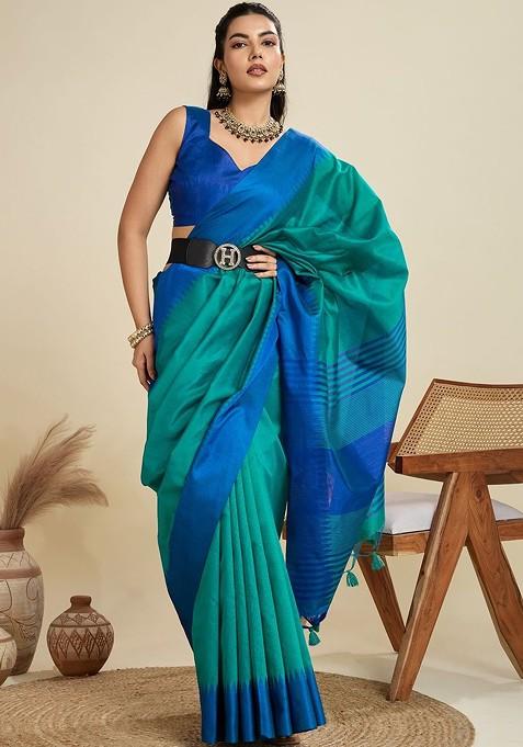Multi Embroidered Blended Saree Set