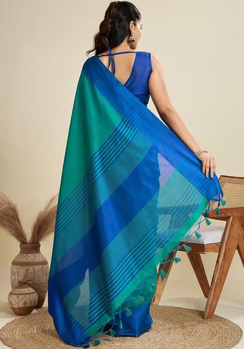 Multi Embroidered Blended Saree Set