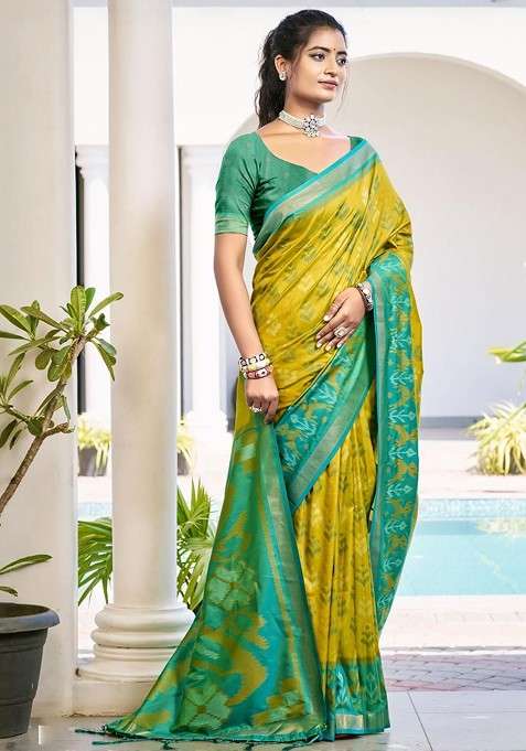 Olive Blended Saree Set with Embroidered for Diwali | Wedding & Festive Wear