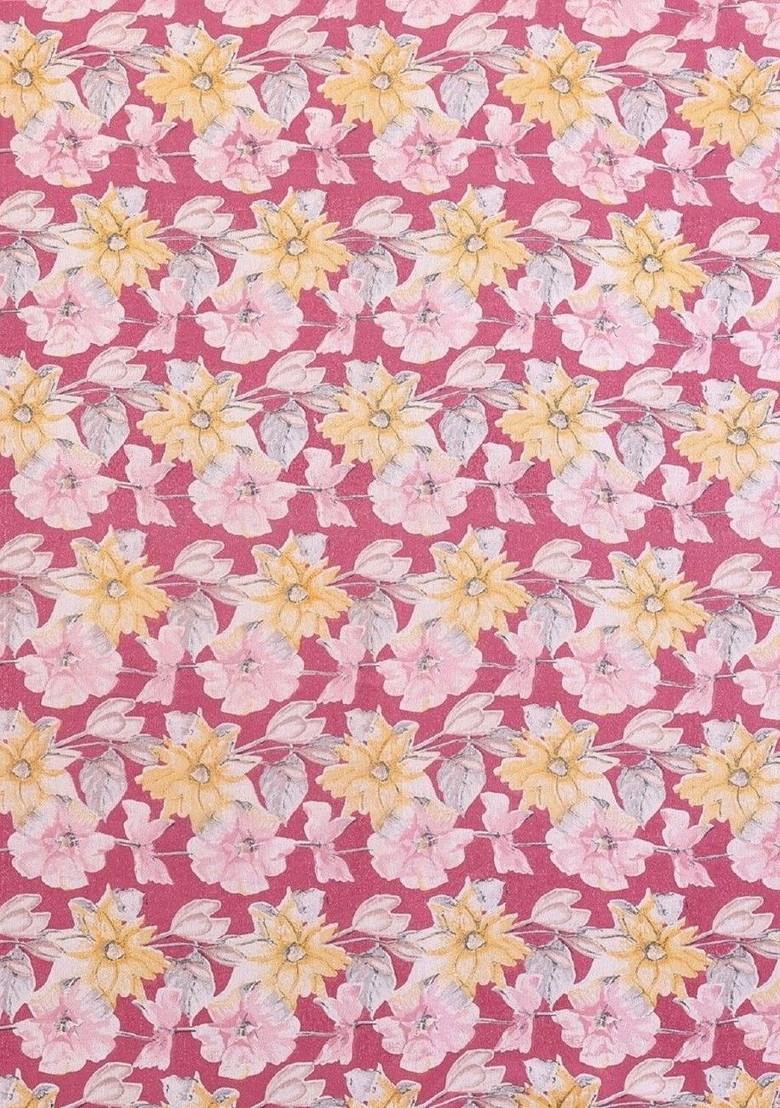 Pink Printed Blended Saree Set