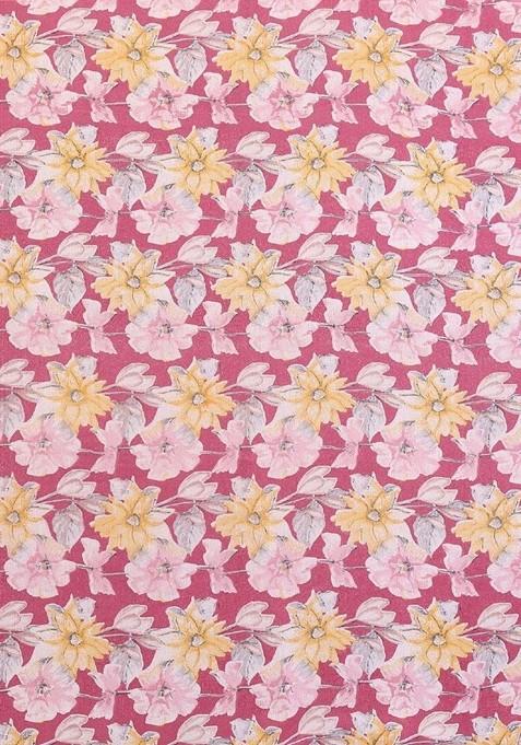 Pink Printed Blended Saree Set