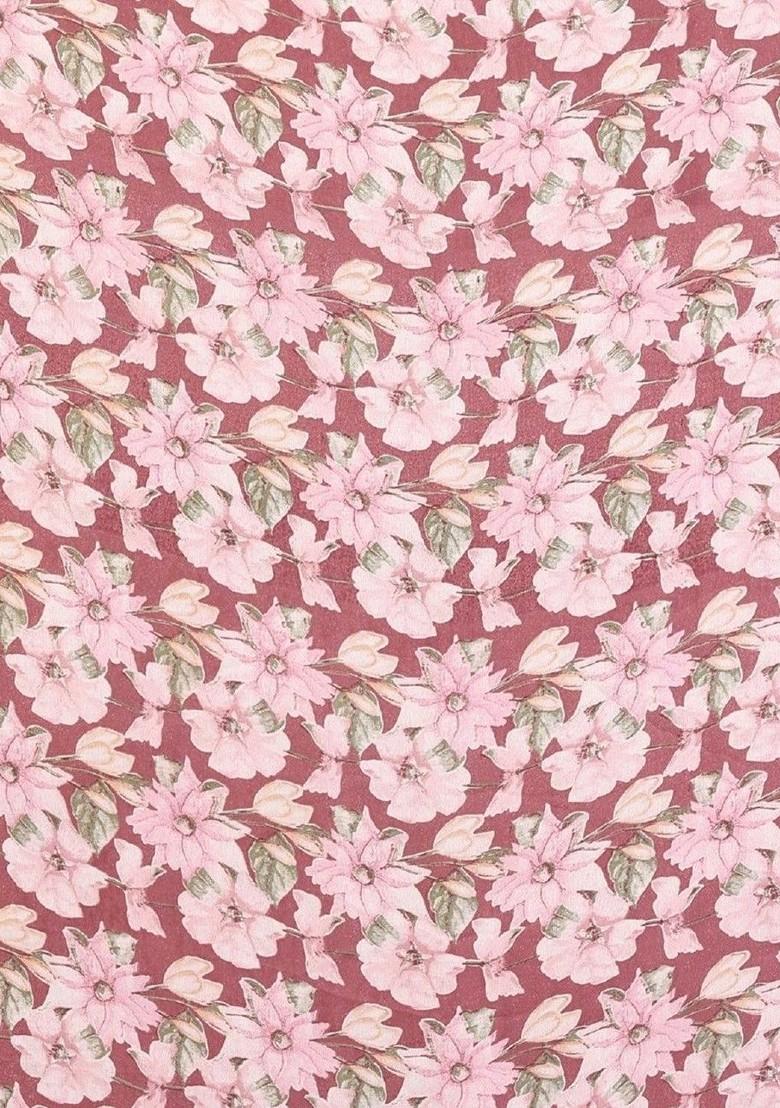 Maroon Printed Blended Saree Set