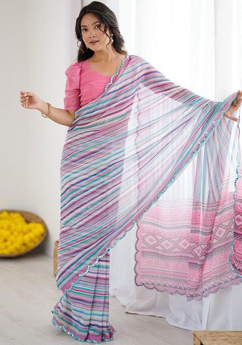 Multi Embroidered Blended Saree Set