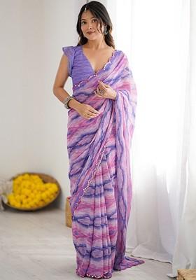 Multi Embroidered Blended Saree Set
