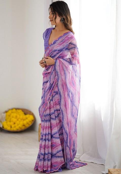 Multi Embroidered Blended Saree Set