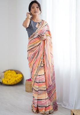 Multi Embroidered Blended Saree Set