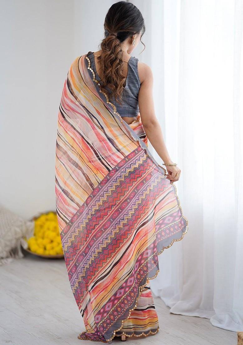 Multi Embroidered Blended Saree Set