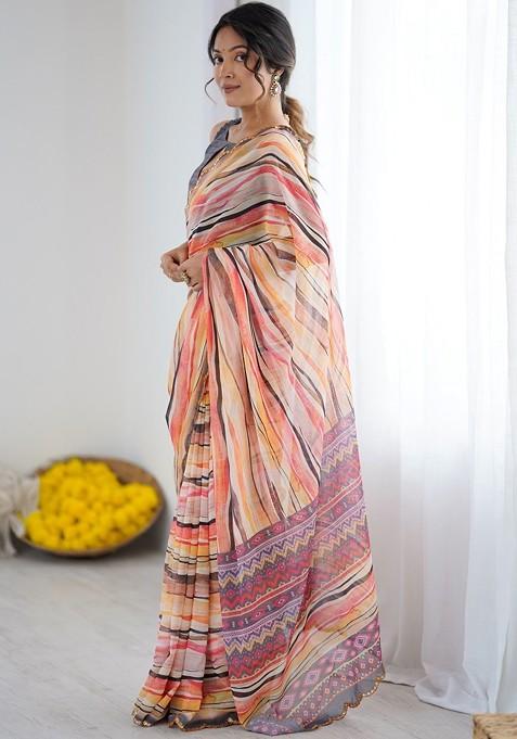 Multi Embroidered Blended Saree Set