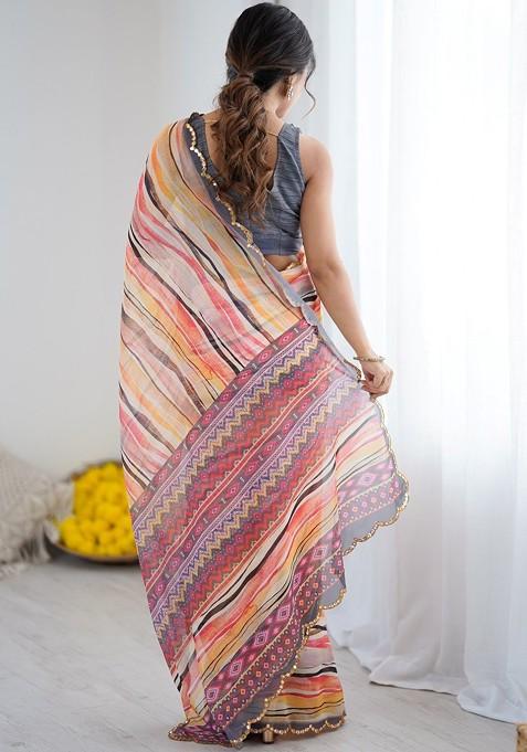 Multi Embroidered Blended Saree Set