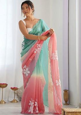 Multi Printed Blended Saree Set