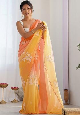 Multi Printed Blended Saree Set