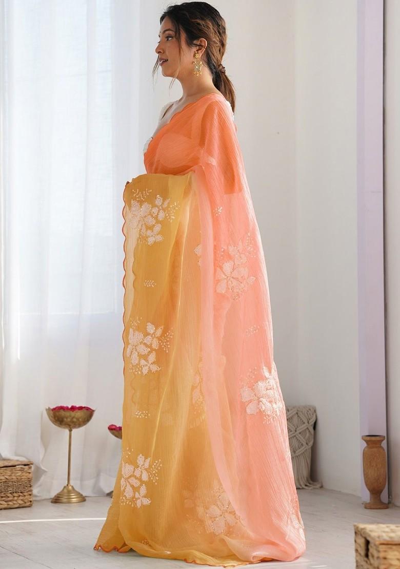 Multi Printed Blended Saree Set