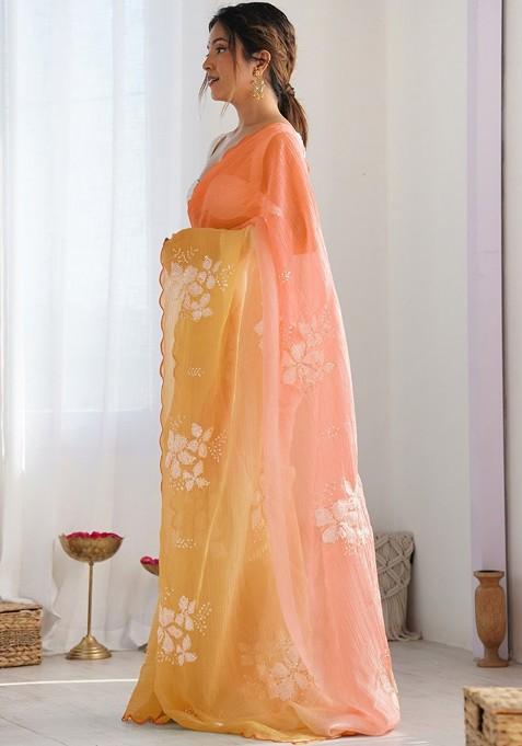 Multi Printed Blended Saree Set