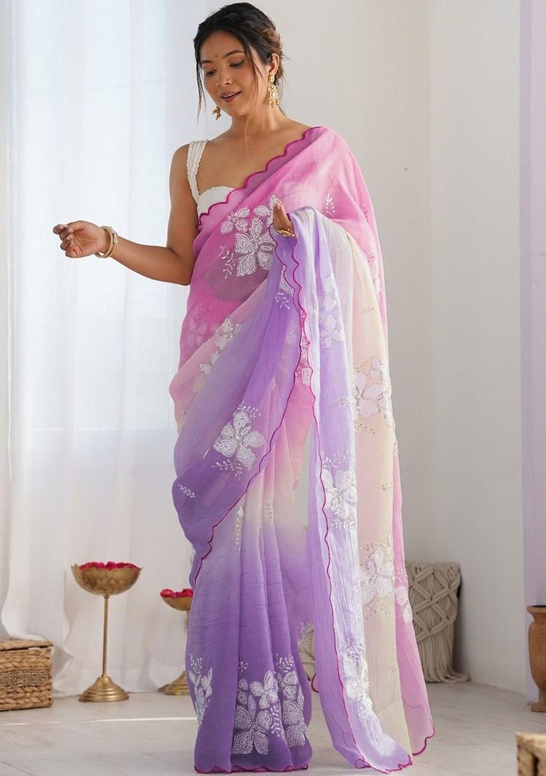 Multi Printed Blended Saree Set