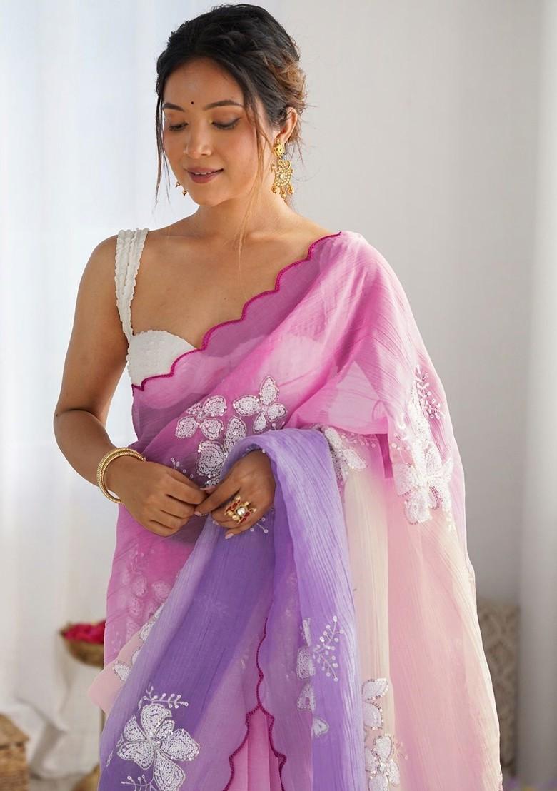 Multi Printed Blended Saree Set