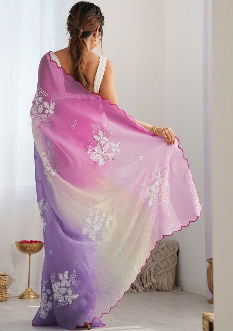 Multi Printed Blended Saree Set