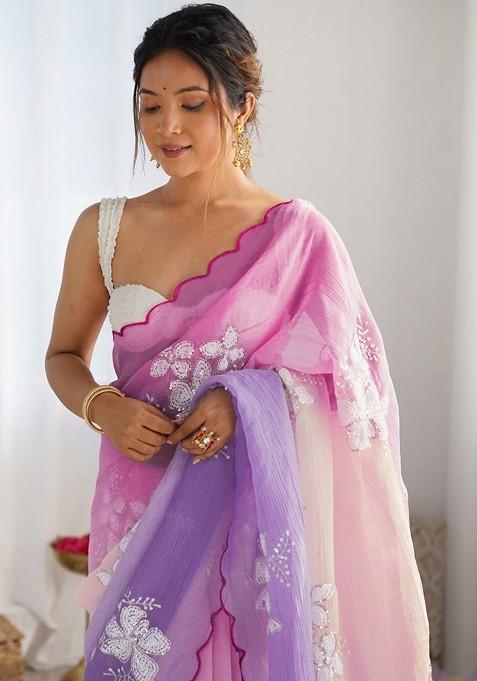 Multi Printed Blended Saree Set