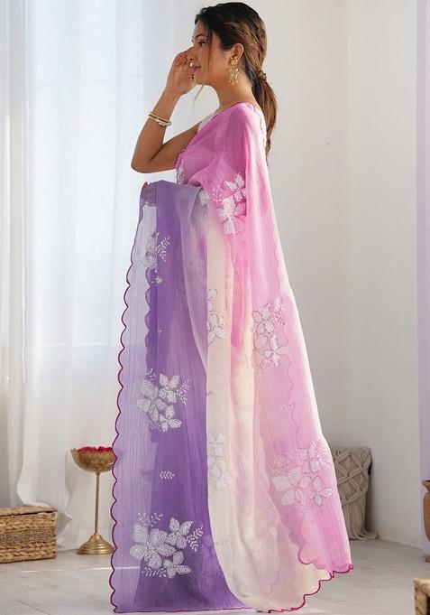 Multi Printed Blended Saree Set