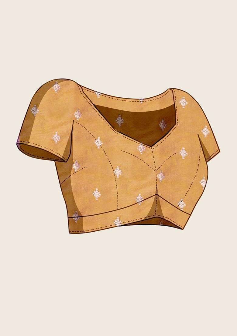 Gold Blended Saree Set with Embroidered for Diwali | Wedding & Festive Wear - Indya
