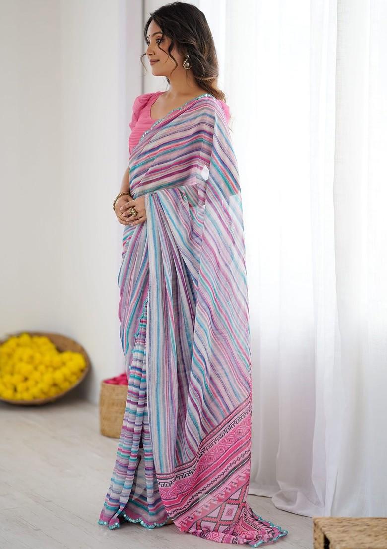Multi Embroidered Blended Saree Set