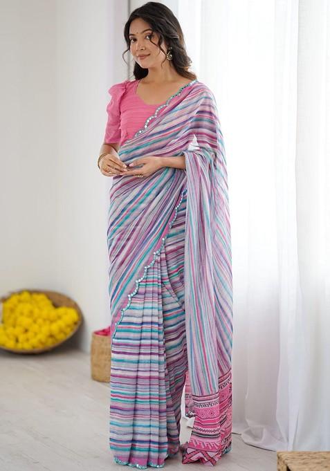 Multi Embroidered Blended Saree Set