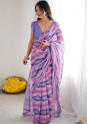 Multi Embroidered Blended Saree Set