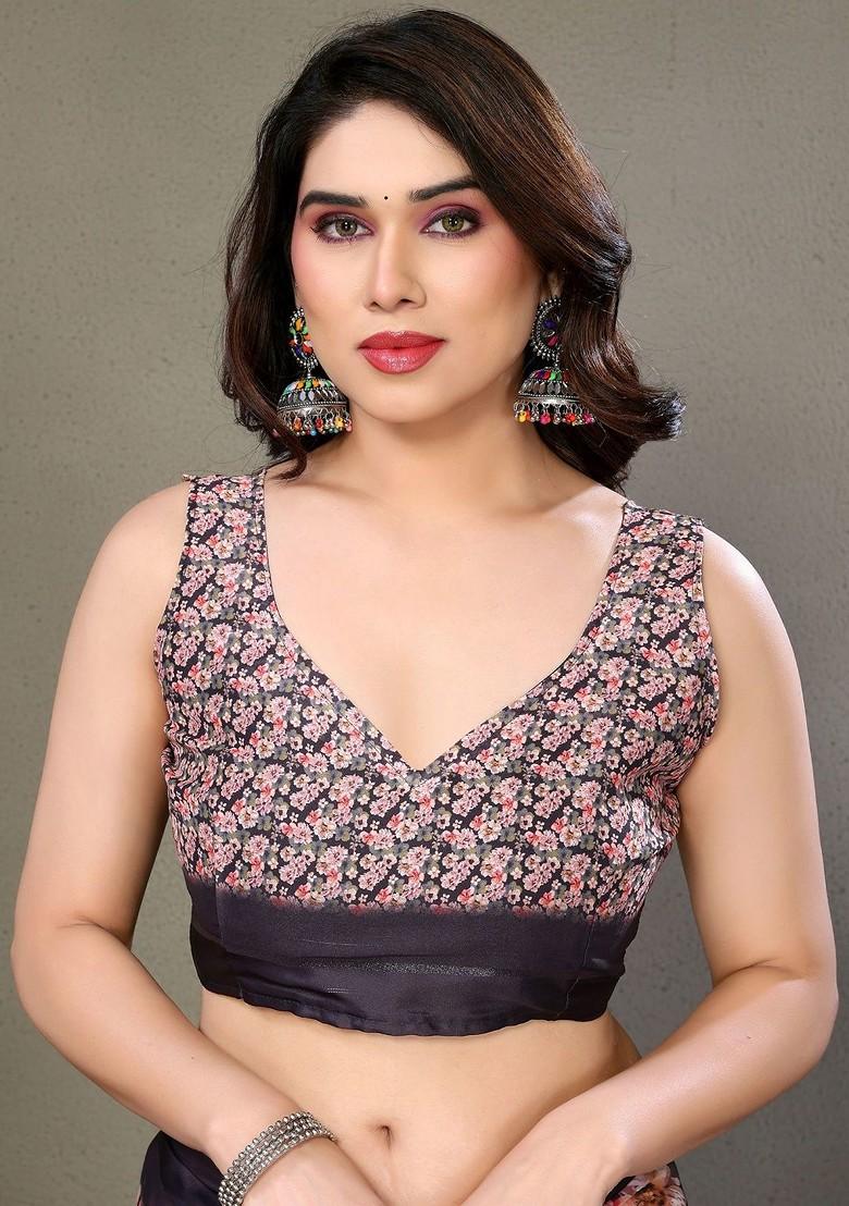 Peach Embroidered Blended Saree Set