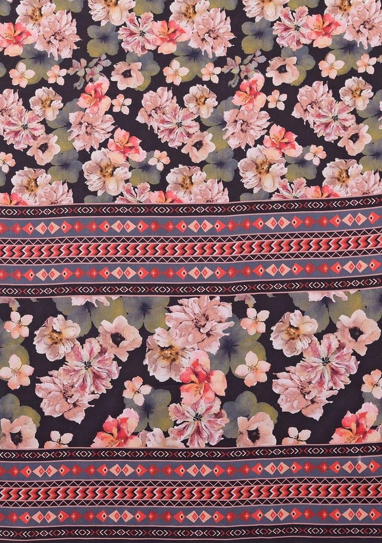 Peach Embroidered Blended Saree Set - Indya