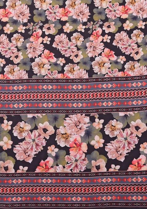 Peach Embroidered Blended Saree Set