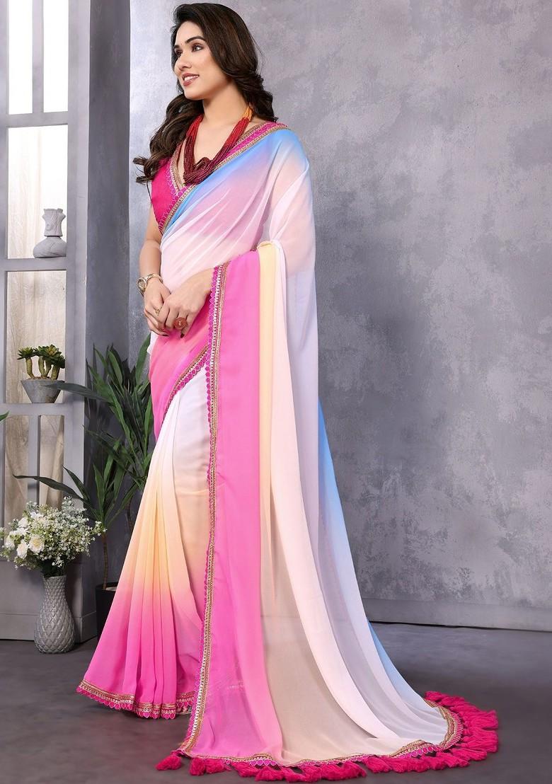 Multi Embroidered Blended Saree Set
