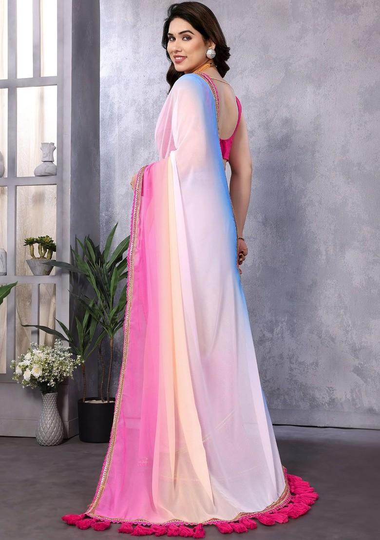 Multi Embroidered Blended Saree Set