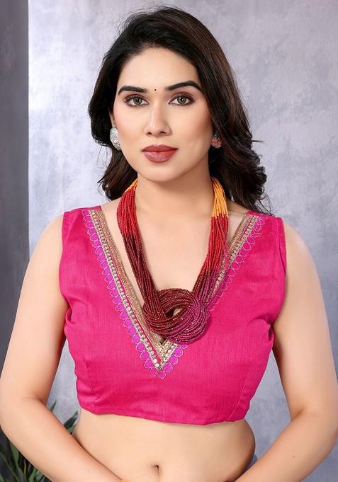 Multi Embroidered Blended Saree Set