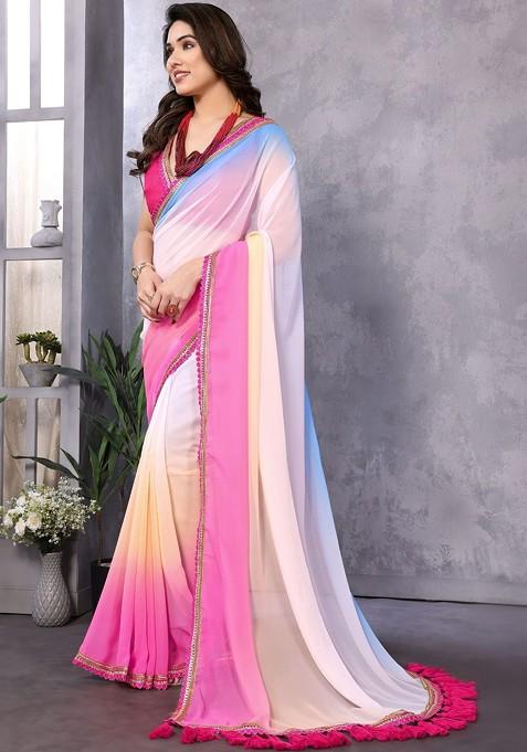 Multi Embroidered Blended Saree Set